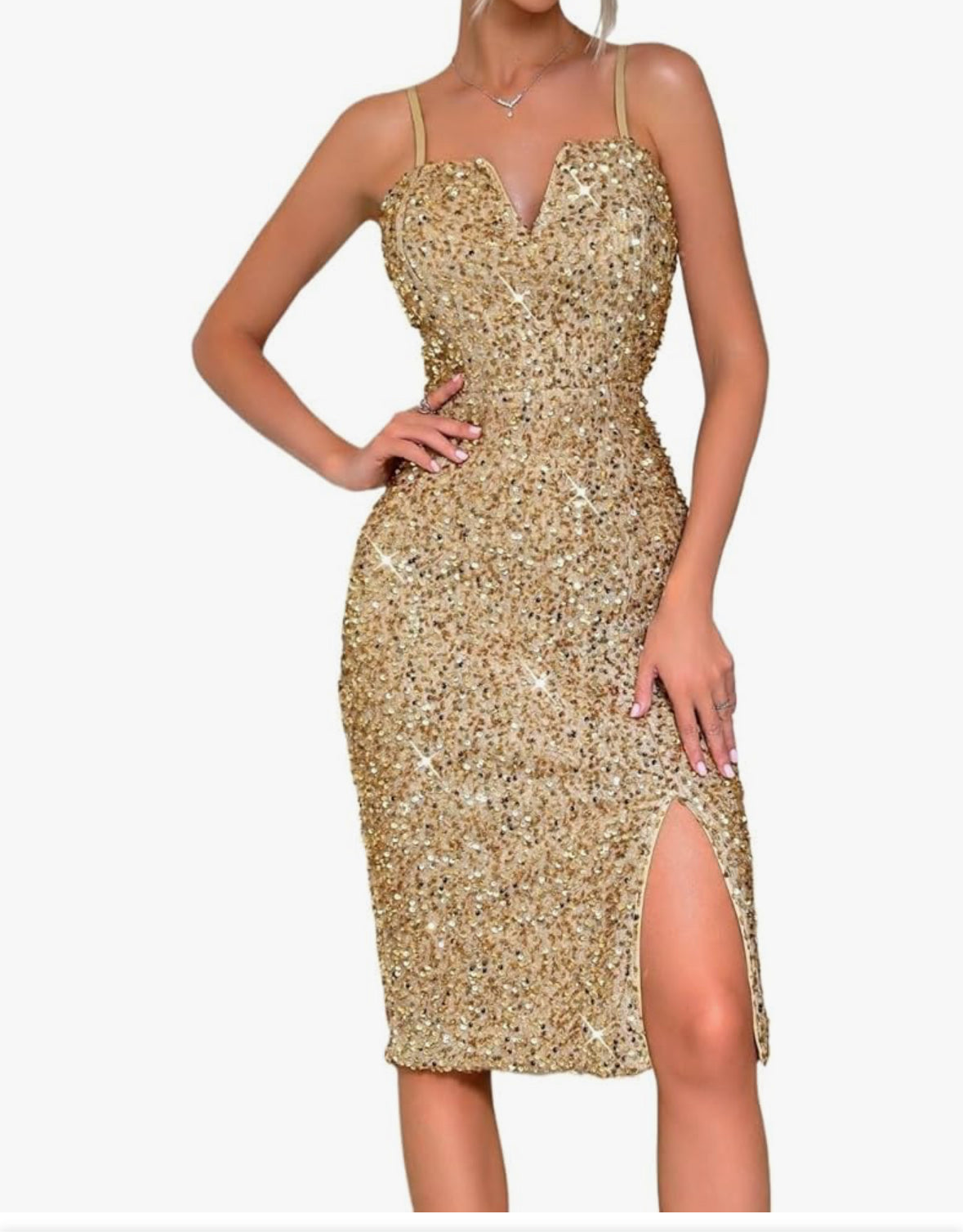 Split hem sequin strapless dress